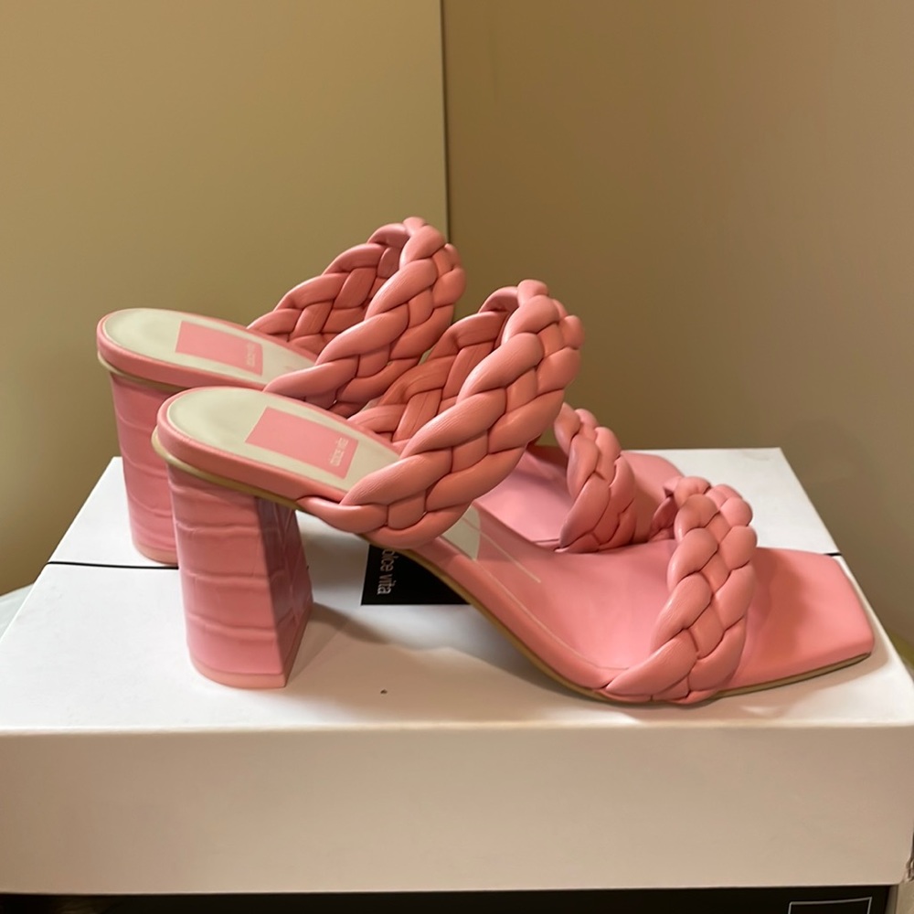 Dolce Vita Barbie Paily Braided Rose Pink Sandal Heels - Picture 3 of 8